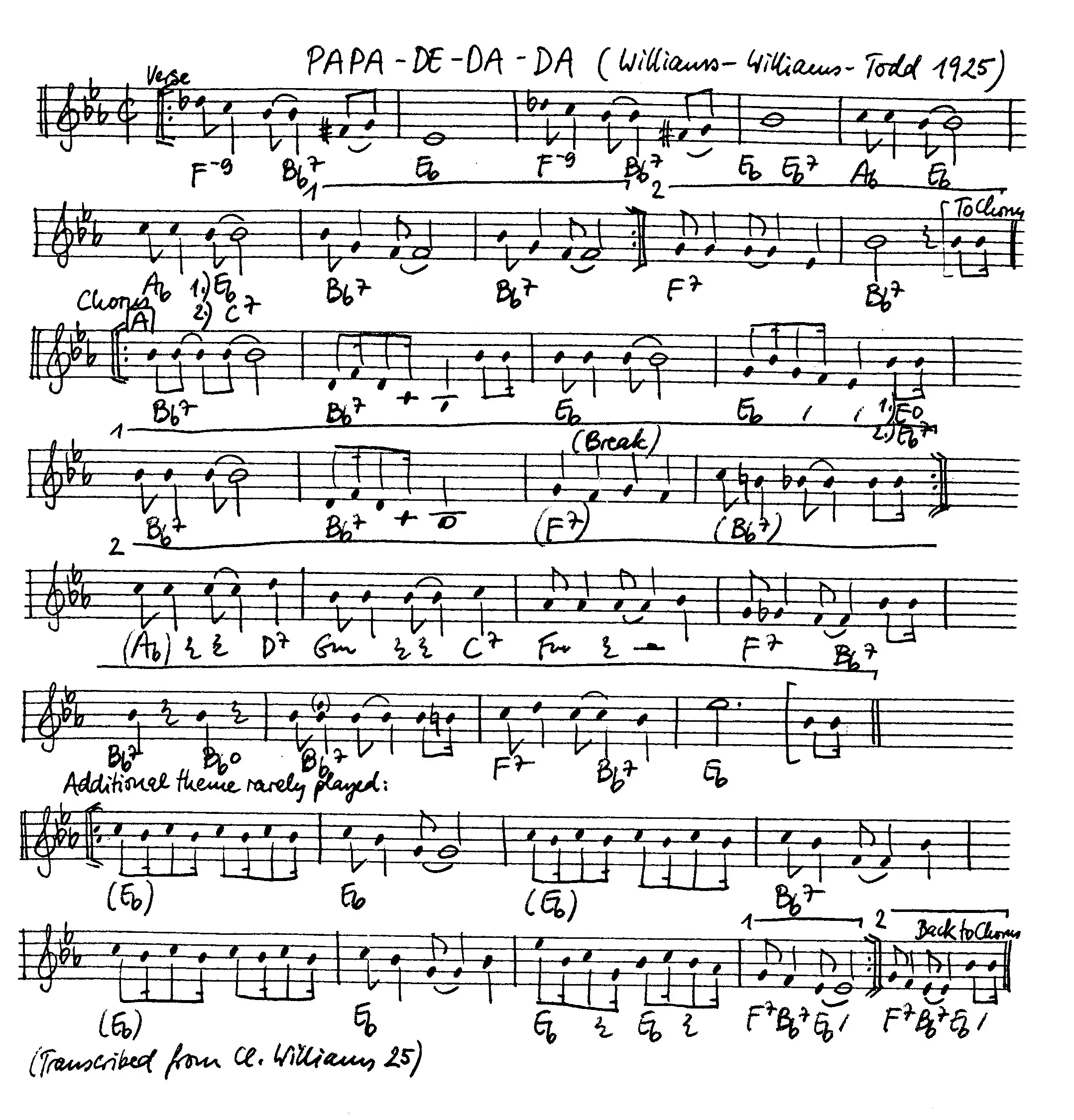 papa de da da free jazz leadsheet - Courtesy of the Jungle Jazz Band